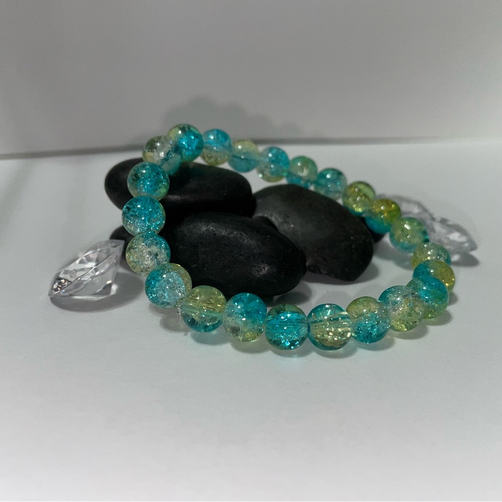 Hand Crafted Blue and Green Crackled Glass Bracelet